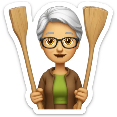 Une grand-mère avec une canne en bois sticker