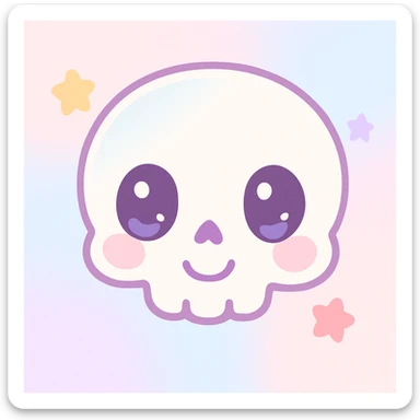 cute skeleton head facing forward, simple and friendly expression, not scary, soft features, kawaii style sticker