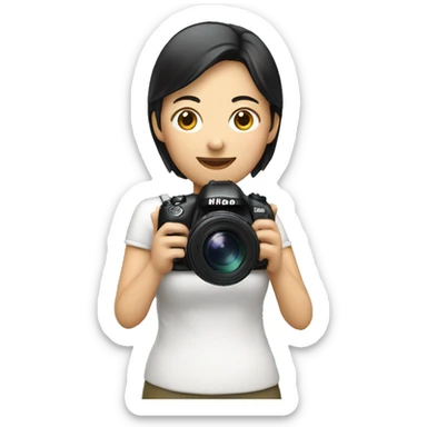 asian woman holding a nikon camera sticker