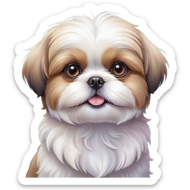Cinematic Cute Shih Tzu Portrait Emoji, Head playfully tilted with large, sparkling eyes and a fluffy, endearing fur in gentle, pastel tones, simplified yet irresistibly charming, highly detailed, glowing with a warm, cuddly radiance, high shine, radiating affectionate and joyful energy, styled with a soft, playful outline, capturing the essence of a cute Shih Tzu that seems destined to charm everyone in its path! sticker