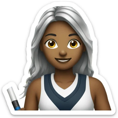 girl with medium deep skin playing field hockey sticker