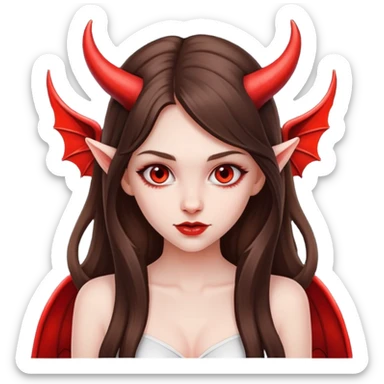 beautiful pale brunette girl with long hair with devil horns and devil wings sticker