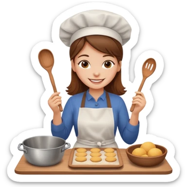 Brown-haired girl is baking sticker