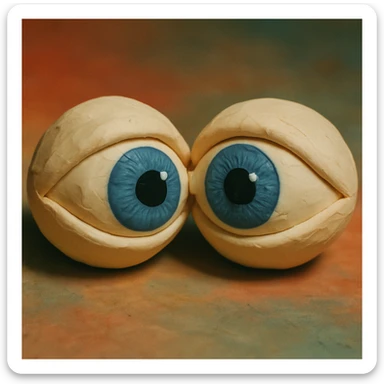 anatomically correct human eyes touching each other in claymation style sticker