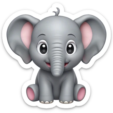 Cinematic Comical Baby Elephant Portrait Emoji, Head tilted dramatically with an exaggeratedly amused expression, featuring a striking soft gray hide with oversized, quirky ears and wide, expressive eyes full of playful disbelief, Simplified yet hilariously expressive features, highly detailed, glowing with a slightly sassy glow, high shine, dramatic yet playful, stylized with an air of cheeky mischief, bright and endearing, soft glowing outline, capturing the essence of a spirited and over-the-top baby elephant, so meme-worthy it feels like it could trumpet its way into internet fame instantly! sticker