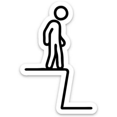 stick figure at the edge of a high cliff, minimalistic outline, icon style sticker