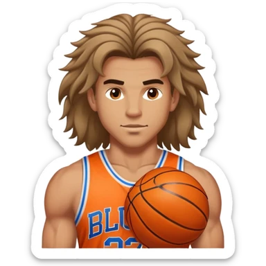 Very good looking buff athlete man with basketball longish hair  sticker