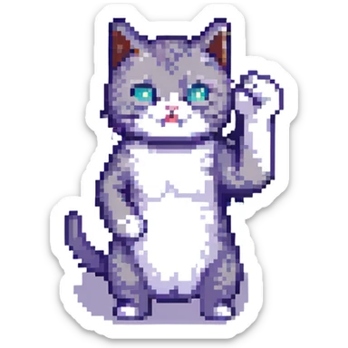 cartoon cat with a raised fist pixel art sticker