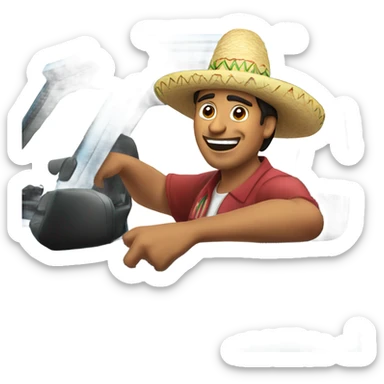 Mexican wearing a sombrero in a truck to get food sticker