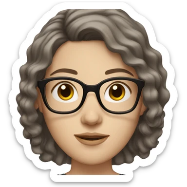 woman with pale skin, dark brown wavy hair and glasses sticker