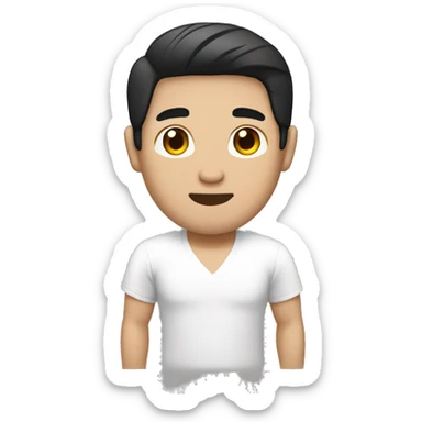 black short hair white skin color asian men with white shirt, make it from soulders and create only one emoji sticker