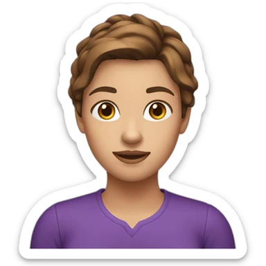 young woman with brown hair up to shoulders purple shirt sticker