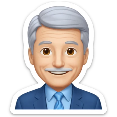 Create an emoji of a 62-year-old man in a blue suit and light blue tie with gray hair. sticker