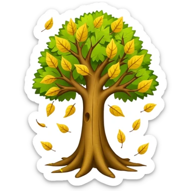 Tree with falling leaves, green leaves falling  sticker