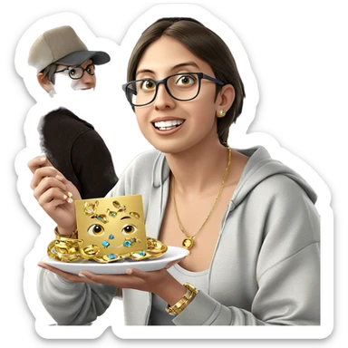 smiling boy with jewelry plate sticker