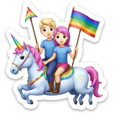 Girl and boy riding unicorn with gay Flag in a Hand  sticker