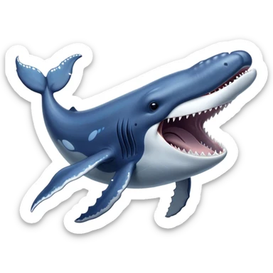 Meme-Worthy Singing Humpback Whale Portrait Emoji, Mouth open wide in a dramatic, melodious pose, showcasing a deep blue-gray body with barnacle accents and an expressive, soulful gaze, Simplified yet artistically graceful features, highly detailed, glowing with a soft, magical marine aura, high shine, enchanting and full of life, stylized with an air of deep-sea wonder, soft glowing outline, capturing the essence of a majestic humpback whale mid-song, resonating with the beauty of the ocean's ancient melodies! sticker