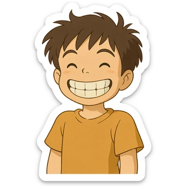 ghibli style little boy smiling and showing teeth sticker