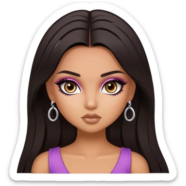 straight dark hair, dark brown eyes, pretty bratz baddie sticker