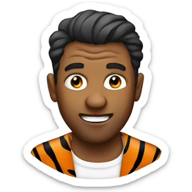 Crazy man wearing a tiger shirt sticker