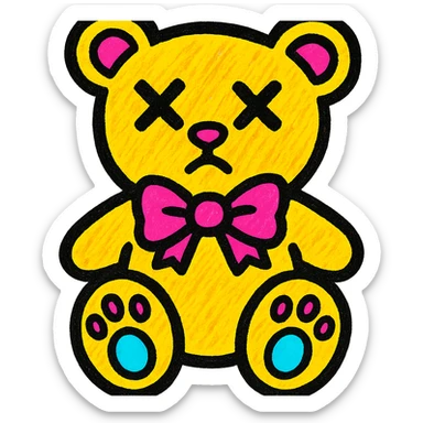 gothic teddy bear, pop colors style sticker
