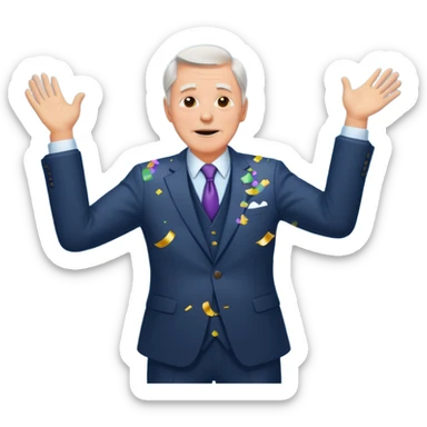 old white man in a suit throwing sticker