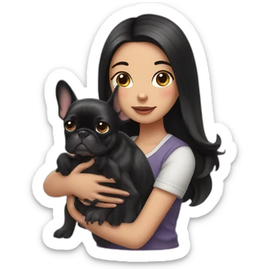 Long Black hair girl holding a Frenchie sticker