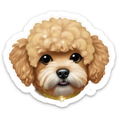 Red maltipoo with gold glitter christmas tree garland around his neck sticker