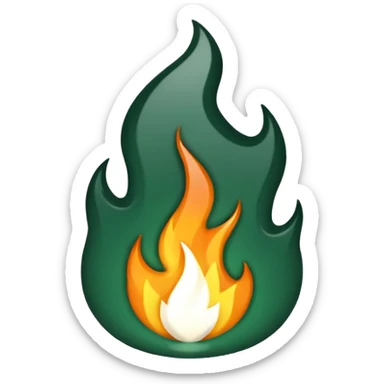dark green and white flame, classic flame shape, emoji style, transparent background sticker