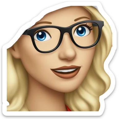 Beautiful blonde blue eyed woman, wearing red santa hat and black glasses  sticker