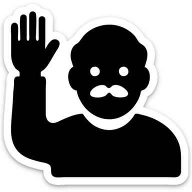 older bald man with a mustache raising his hand, minimal flat icon style sticker