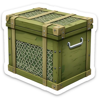 military green wooden boxes covered with camouflage net sticker