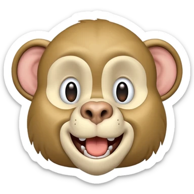 A monkey-faced dog with a very tall person sticker