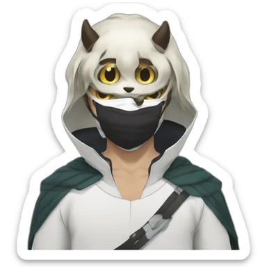 Inosuke from the anime Demon Slayer wears a mask sticker