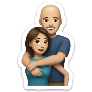 Comforting hug from brunette female to shorter bald male sticker