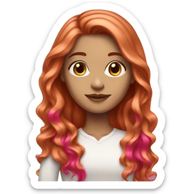 White girl with long copper hair with hot pink highlights sticker