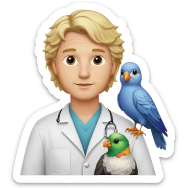 a blonde wavy hair man vet with a bird on his shoulder sticker