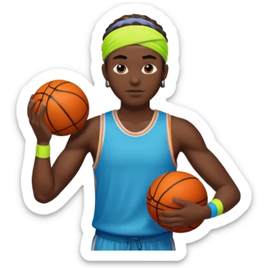 Basketball guy with neon headband, hold ball sticker