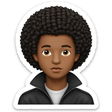Une homme de 17 ans il a la peau noir foncé , des lèvres pulpeuses  . Il a un taper bouclé afro mais que au dessus car les cheveux ont un taper et des contours  sticker