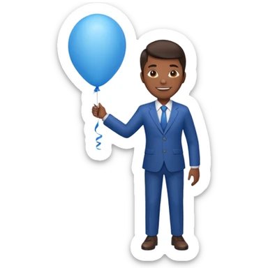 dark brown skin, office suit, hold blue balloon sticker