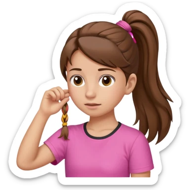 Normal skinned, tiny nosed, brown haired girl with Tying a ponytail sticker
