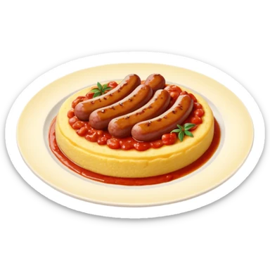 Fammi l’emoji di una polenta con tanto sugo SOPRA e una salsiccia intera sopra (non tagliata) sempre con il sugo   sticker