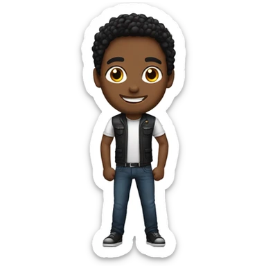 varon de cuerpo completo cabello negro parado y barbijo, feliz sticker