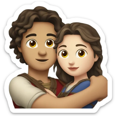 young metis Man and young white woman hug love wit sticker