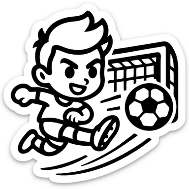 Make the cartoon soccer player look like Cristiano Ronaldo, with his hairstyle and playful confidence, keeping the exaggerated motion and playful style with bold outlines. sticker