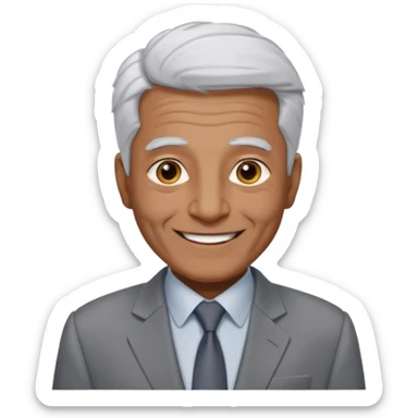 70 yr old man, very short spike white hair, pakistani, light grey business suit, big smile, dark skin, no facial hair, less hair
 sticker