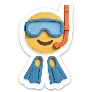 snorkel and flippers with layered paper effect on a white background in paper-craft style sticker