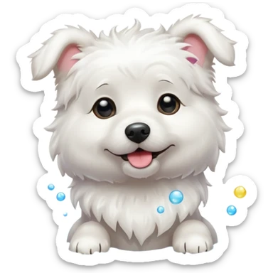 white dog with soap bubbles sticker