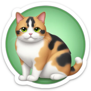 obese calico cat with double chin with green eyes sticker