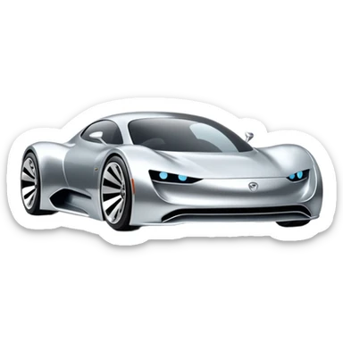 A low-profile futuristic car emoji made of polished silver chrome, wide body stance, smooth aerodynamic shape, glossy metallic surface, soft reflections, luxury swag aesthetic, minimal details, iOS emoji style, centered on clean white background, studio lighting sticker
